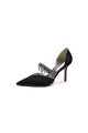 Cocktail Pointed Toe Crystal Tassel Buckle Strap Heels(Black,US5)