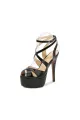 Colored Platform Cross Strap Heels(Black,5)