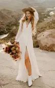 Leilani | A-Line Sleeved Chiffon Wedding Dress with Sweep Train and Slit