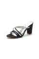 Cross Strap Open Toe High Heels With Rhinestone(Black,US5)