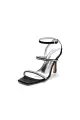 Crystal Cross Straps Square Open Toe Chunky Heels(Black,US6)