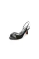 Crystal Embellished Peep Toe Slingback Sandals(Black,US5)