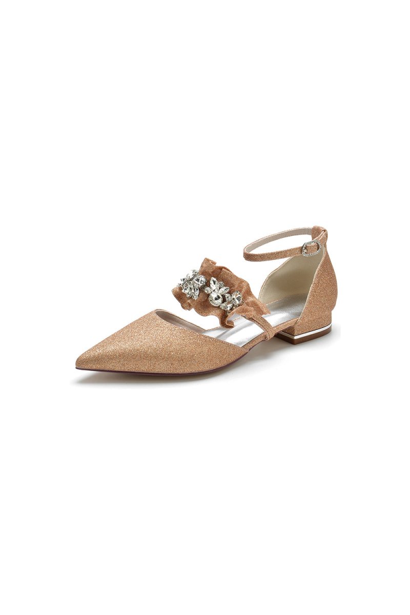 Crystal Ruffles Sequin Pointed Toe Flats