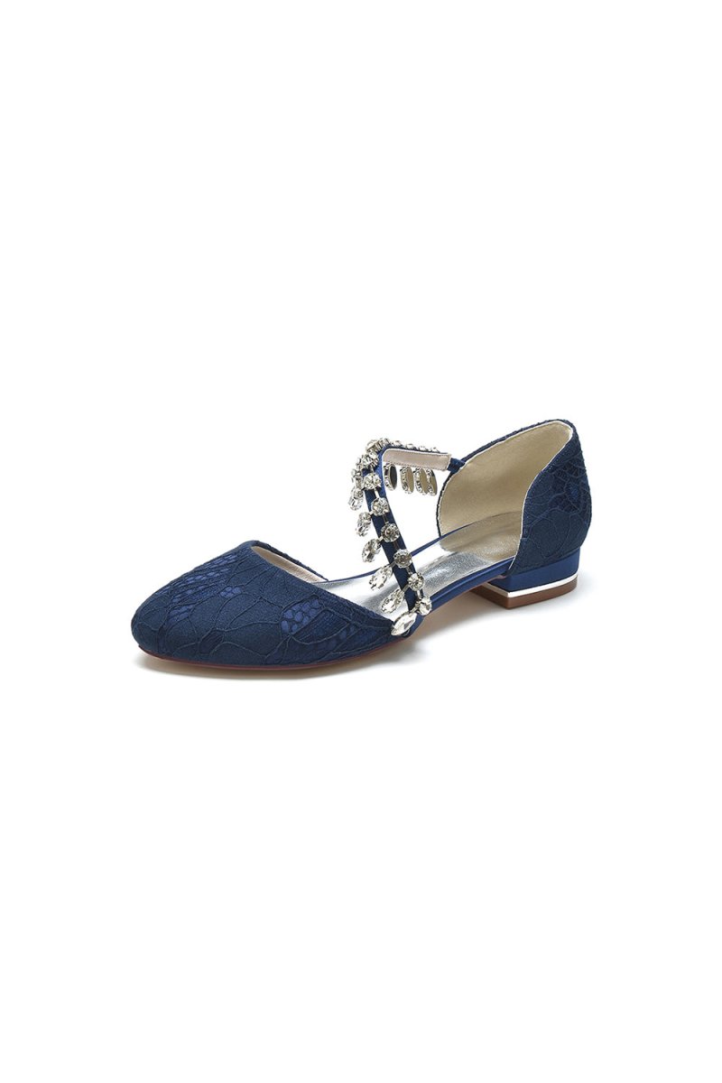 Crystal Strap Lace Round Toe Flats