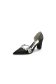 Crystal Strap Pointed Toe Block Heel Sandals(Black,US5)