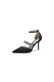 Crystal Strap Pointed Toe Satin High Heels(Black,US5)