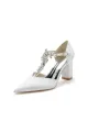 Chic Rhinestone Pointed Toe Ankle Strap Buckle Chunky Heel