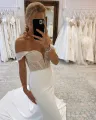 Charming Mermaid Off the Shoulder Satin Long Wedding Dresses with Sequins(Diamond White,2)