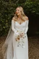 Simple A-Line Off the Shoulder Long Sleeves White Satin Wedding Dresses(Diamond White,2)