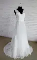 V-Neck Sleeveless Lace Appliques A-Line Sweep Train Zipper Wedding Dress