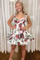 Sarrota | Cute A-Line Sweetheart Floral Printed Satin Short Homecoming Dresses with Bow