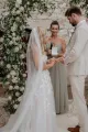 A-Line Sweetheart Tulle Wedding Dresses with Appliques(White-Nude,2)