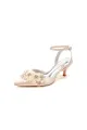 Elegant Ankle Strap Pointed Toe High Heels with Rhinestone Flower(Champagne,US5)