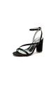 Elegant Block Heel Strappy Sandals with Ankle Strap(Black,US5)