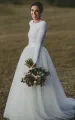 Elegant Long Sleeve Fitted Modest Jersey And Tulle Wedding Dress(Diamond White,2)