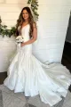 Elegant Mermaid V Neck Taffeta Wedding Dresses(Diamond White,2)