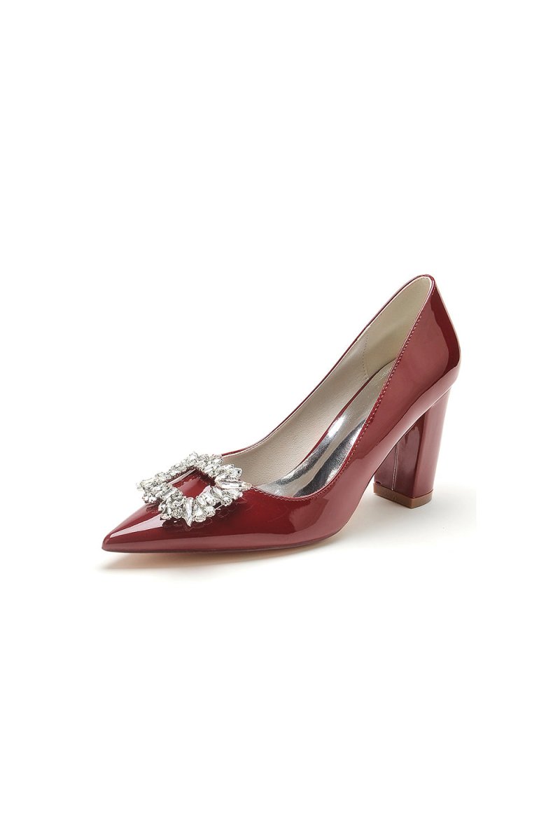 Burgundy High Heels with Crystal Embellishment