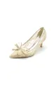 Elegant Pointed Toe Lace Mesh Hollow Out High Heels with Bow(Champagne,US5)
