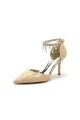 Elegant White Ankle Strap Pearl Beaded Wedding Shoes(Champagne,US5)