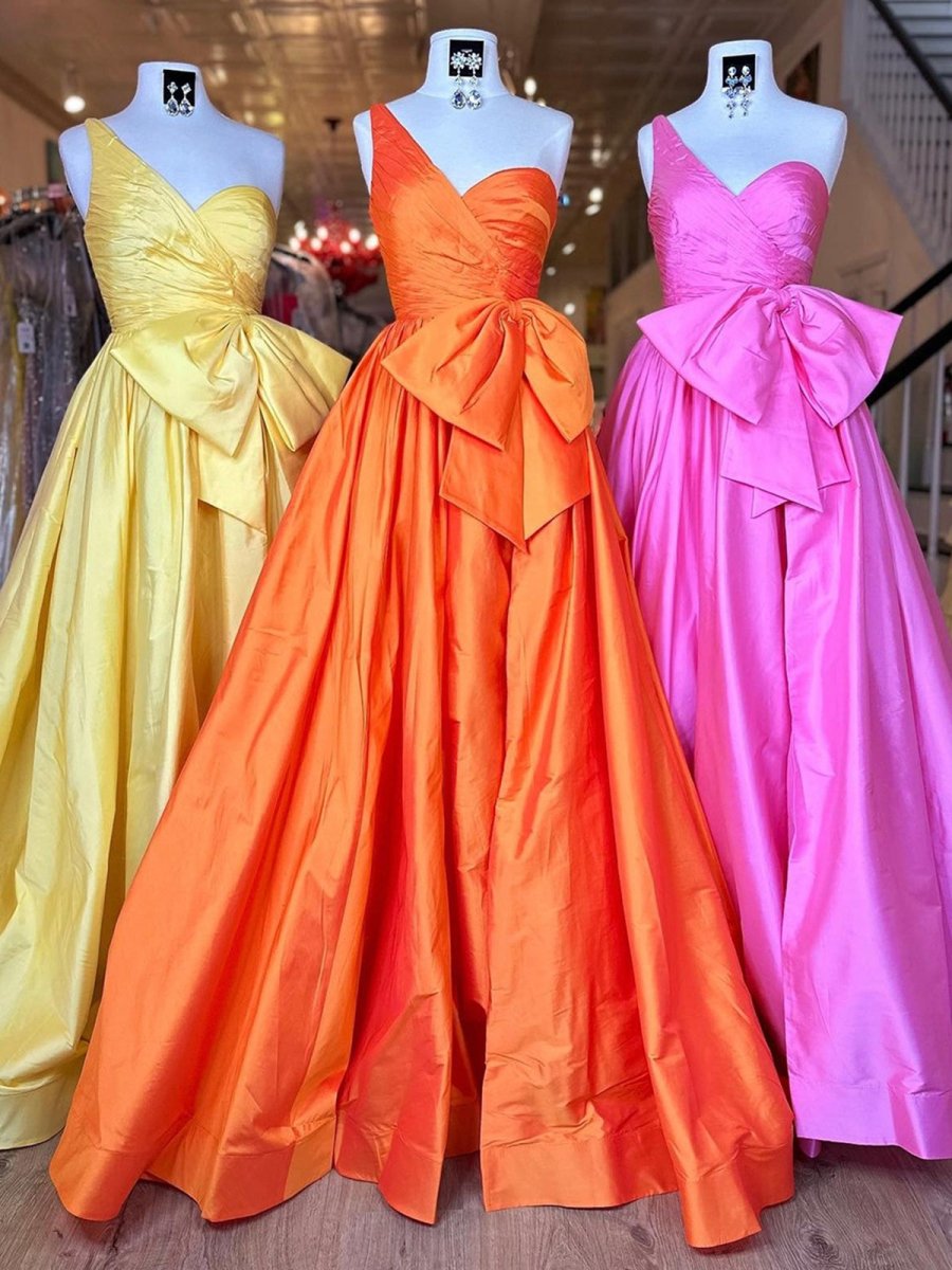 Elvinia | One Shoulder Satin A Line Prom Dress With Bow