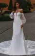 Ramina | Ethereal Mermaid Plunging Neck Chiffon Tulle Wedding Dress with Appliques