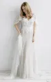 Ethereal V-Neck Bat Sleeve Tulle Dress With Pleats And Appliques
