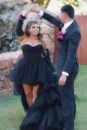 Paige |A-Line Asymmetrical Strapless Tiered Tulle Prom Dress(Black,2)
