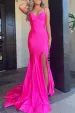 Nancy | Hot Pink Satin Simple Mermaid Prom Dress(Fuchsia,2)