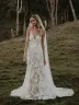 Floral Lace Appliques V Neck Sleeveless Mermaid Boho Wedding Dresses