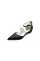 Flower Pearl Buckle Strap Pointed Toe Flats(Black,US6)