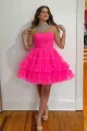 Sondra | Fuchsia A-Line Sweetheart Tulle Tiered Corset Short Homecoming Dress