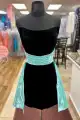 Perry | Strapless Black Velvet Homecoming  Dress with Train(Aqua,2)