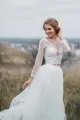 Glamorous Bohemian Illusion Sleeves Lace Two Piece Court Train Wedding Dress(Diamond White,2)