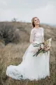 Glamorous Bohemian Illusion Sleeves Lace Two Piece Court Train Wedding Dress