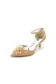 Ankle Strap Wedding Stiletto Heels with Flower(Gold,US6)