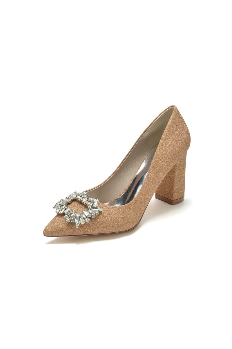 Gold Crystal Pumps with Rhinestone