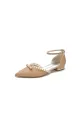 Glitter Pointed Toe Pearl Ankle Strap Low Heels With Bow(Champagne,US6)