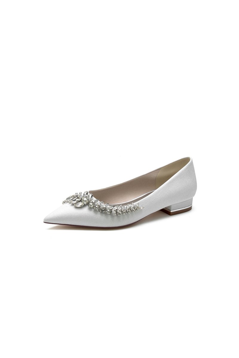 Glitter Pointed Toe Rhinestone Slip-on Low Heels
