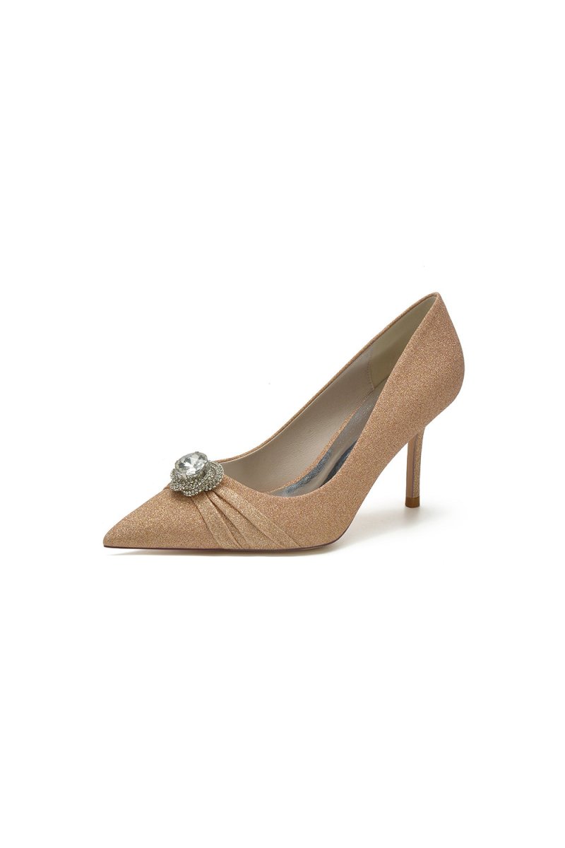 Glitter Pointed Toe Slip-on Wedding Shoes With Rhinestone