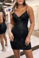 Veromca | Glitter Sparkly Bodycon Zipper Back Spaghetti Straps Short Homecoming Dress(Black,2)