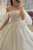 Glitter Tulle A-Line Off-Shoulder Appliques With Train Sheer Wedding Dress(Diamond White,2)