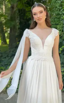 Greek Simple A Line V-neck Chiffon Court Train Wedding Dress with Ruching(Diamond White,2)