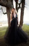 Sexy Black Halter Backless Tulle Sleeveless Wedding  Dress with Sequins