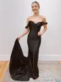 Persephone | Hot Pink Floral Straps Mermaid Satin Long Prom Dress(Black,2)