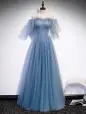 Sweetheart-Neck Tulle Flare Sleeves Beaded Sequin Prom Dresses Formal Evening Dresses