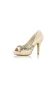 Champagne Satin Heels with Silver Metal Flower Ornament