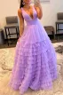 Reese |A-line Orange V-Neck Tulle Long Prom Dress(Lavender,2)