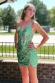 Othello | Sparkle Appliques Sequin Bodycon Lilac Homecoming Lace-up Dress(Green,2)
