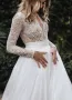 Luxurious Lace Beading Long Sleeves A-Line Pleated Tulle Wedding Dresses(White-Nude,2)