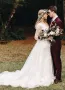 Long Bohemian Wedding Dresses Illusion Sleeves V Neck Back